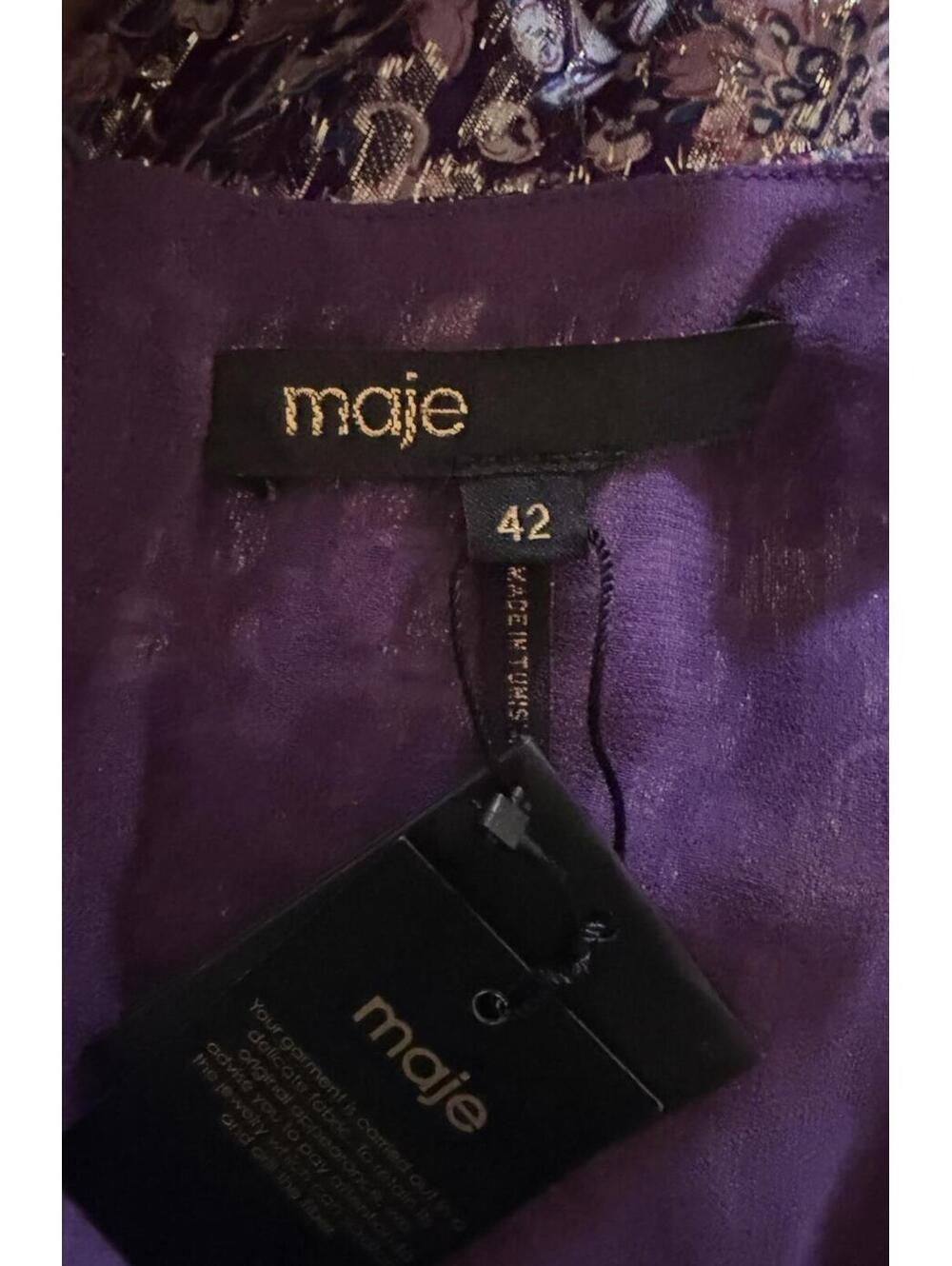 New Maje Metallic Printed Viscose Dress In Purple Size 42/ XL $535 - Picture 11 of 13